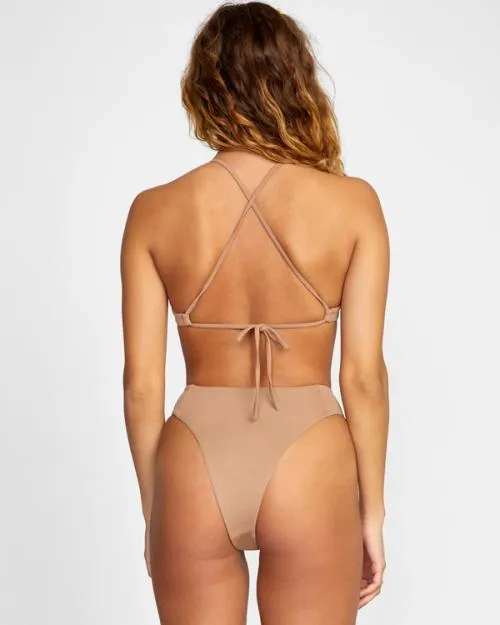 Rvca Solid Crossback Bikini Top Wood Women Bikini Tops
