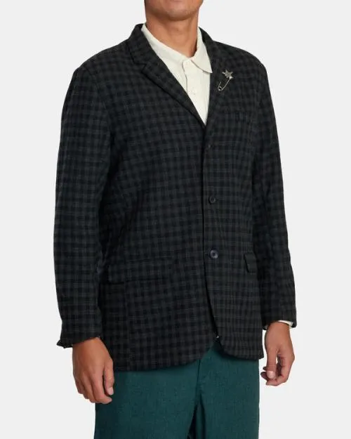 Rvca Spun Spirit Studio Plaid Blazer Navy WomenMen Jackets