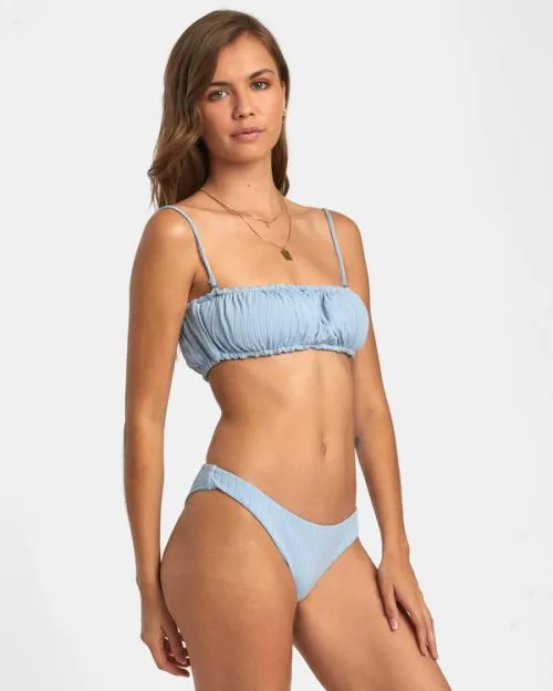Rvca Wide Rib Cheeky Bikini Bottoms Dusty Blue Women Bikini Bottoms