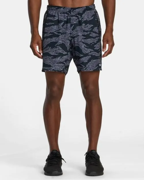 Rvca Yogger Stretch Elastic Waist Shorts 17034 Black Tiger Camo Men Athletic Shorts