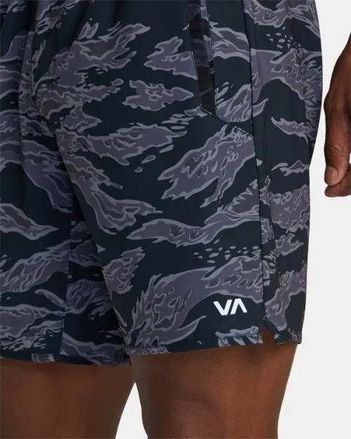 Rvca Yogger Stretch Elastic Waist Shorts 17034 Black Tiger Camo Men Athletic Shorts