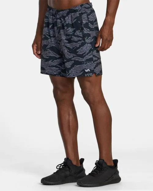 Rvca Yogger Stretch Elastic Waist Shorts 17034 Black Tiger Camo Men Athletic Shorts