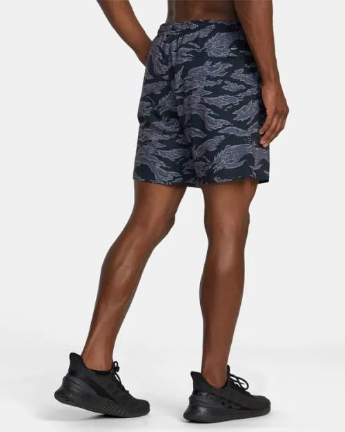 Rvca Yogger Stretch Elastic Waist Shorts 17034 Black Tiger Camo Men Athletic Shorts