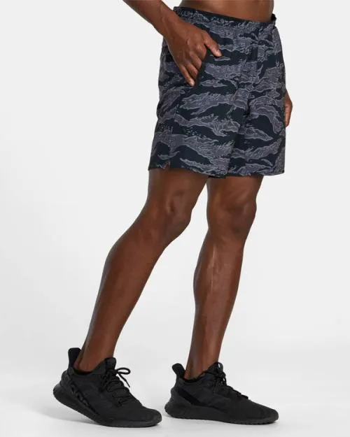 Rvca Yogger Stretch Elastic Waist Shorts 17034 Black Tiger Camo Men Athletic Shorts