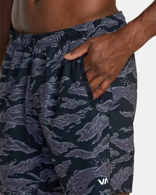 Rvca Yogger Stretch Elastic Waist Shorts 17034 Black Tiger Camo Men Athletic Shorts