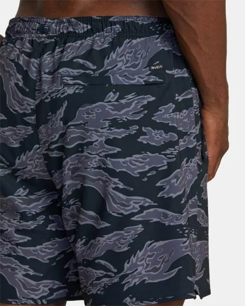 Rvca Yogger Stretch Elastic Waist Shorts 17034 Black Tiger Camo Men Athletic Shorts