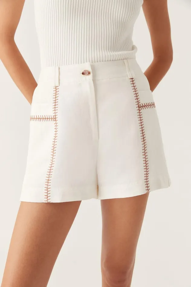 Sahira Barbstitch Short Ivorychocolate Brown Women Aje Shorts
