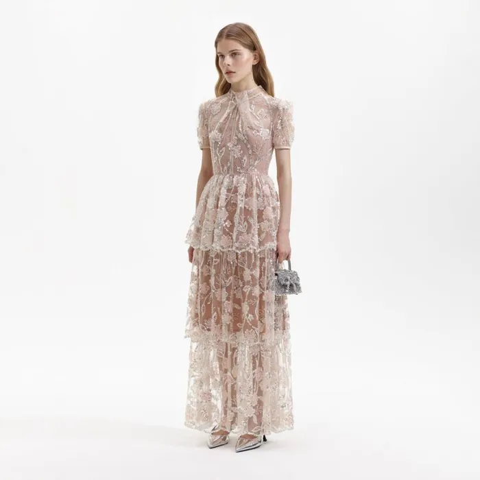 Sequin Flower Maxi Dress Women Self Portrait Dresses Sequin Flower Maxi Dress Women Self Portrait Dresses