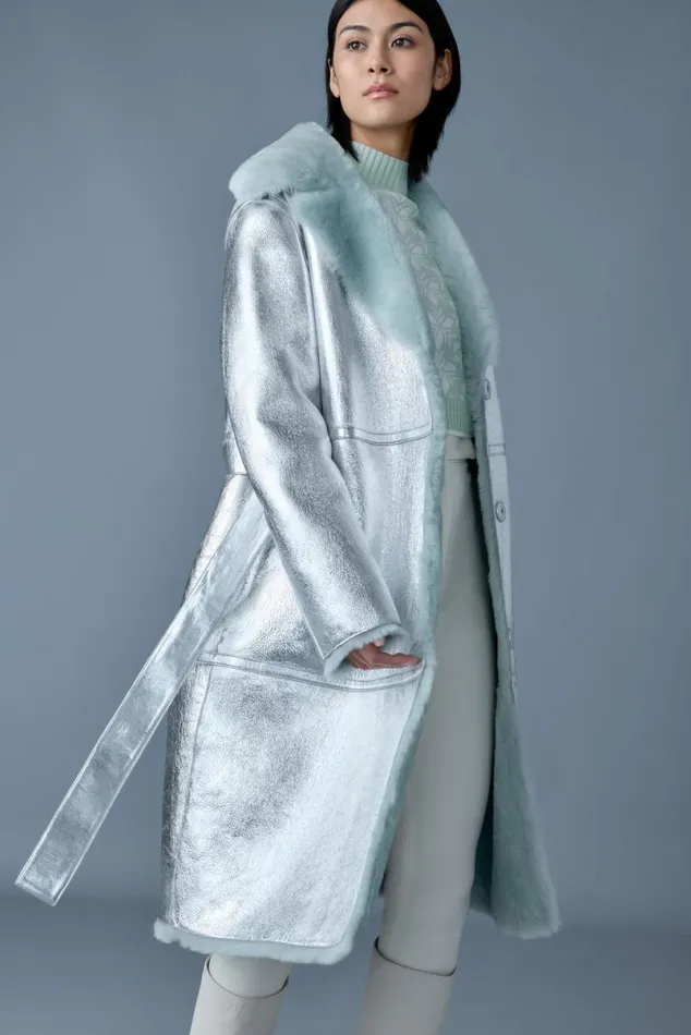 Shearling Jackets Women Mackage KIMBERLY Long Leather Shearling Coat Silvermint Shearling Jackets Women Mackage KIMBERLY Long Leather Shearling Coat Silvermint