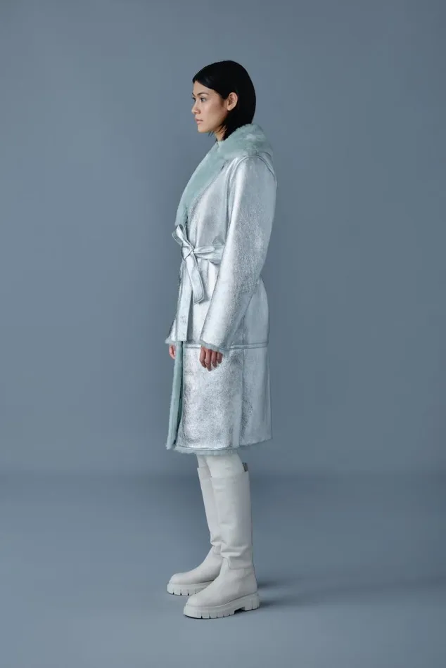 Shearling Jackets Women Mackage KIMBERLY Long Leather Shearling Coat Silvermint Shearling Jackets Women Mackage KIMBERLY Long Leather Shearling Coat Silvermint