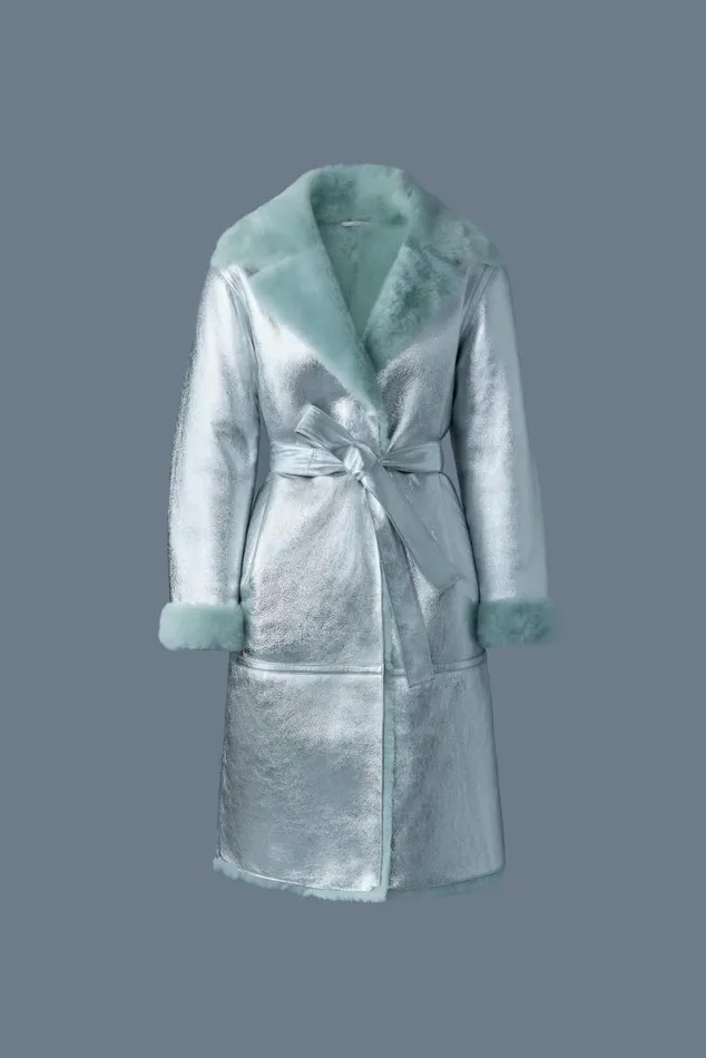 Shearling Jackets Women Mackage KIMBERLY Long Leather Shearling Coat Silvermint Shearling Jackets Women Mackage KIMBERLY Long Leather Shearling Coat Silvermint