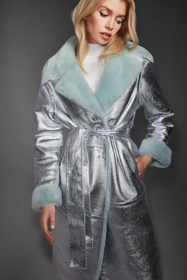 Shearling Jackets Women Mackage KIMBERLY Long Leather Shearling Coat Silvermint Shearling Jackets Women Mackage KIMBERLY Long Leather Shearling Coat Silvermint