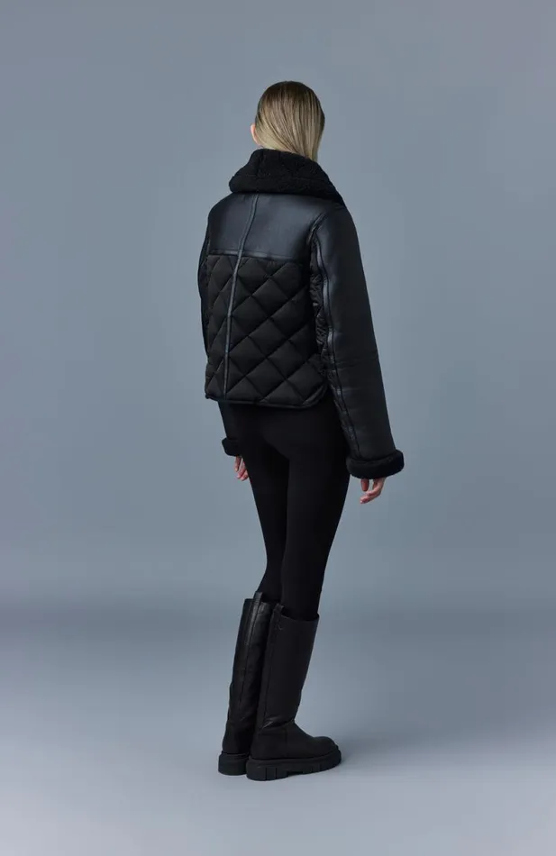 Shearling Jackets Women Mackage TULIP Quilted Sheepskin Jacket With Shearling Trim Black