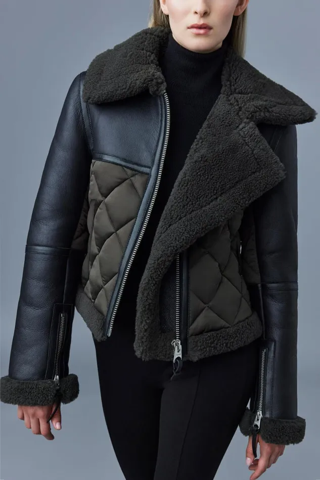 Shearling Jackets Women Mackage TULIP Quilted Sheepskin Jacket With Shearling Trim Black