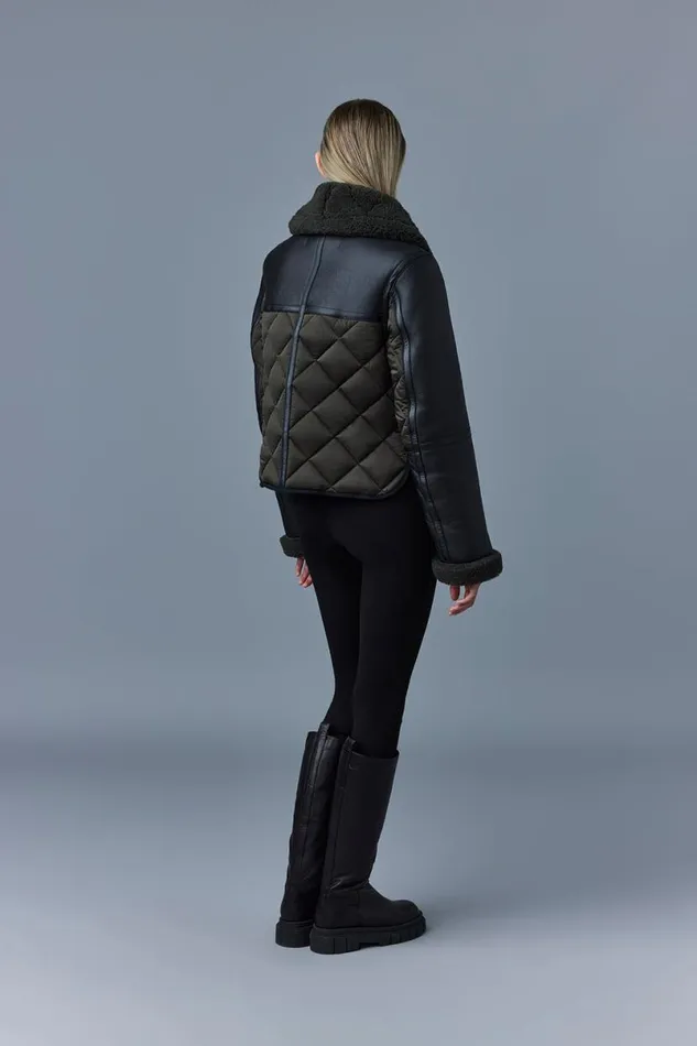 Shearling Jackets Women Mackage TULIP Quilted Sheepskin Jacket With Shearling Trim Black