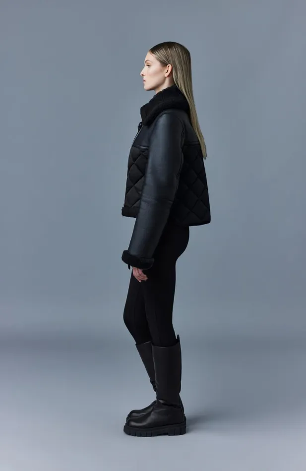 Shearling Jackets Women Mackage TULIP Quilted Sheepskin Jacket With Shearling Trim Black