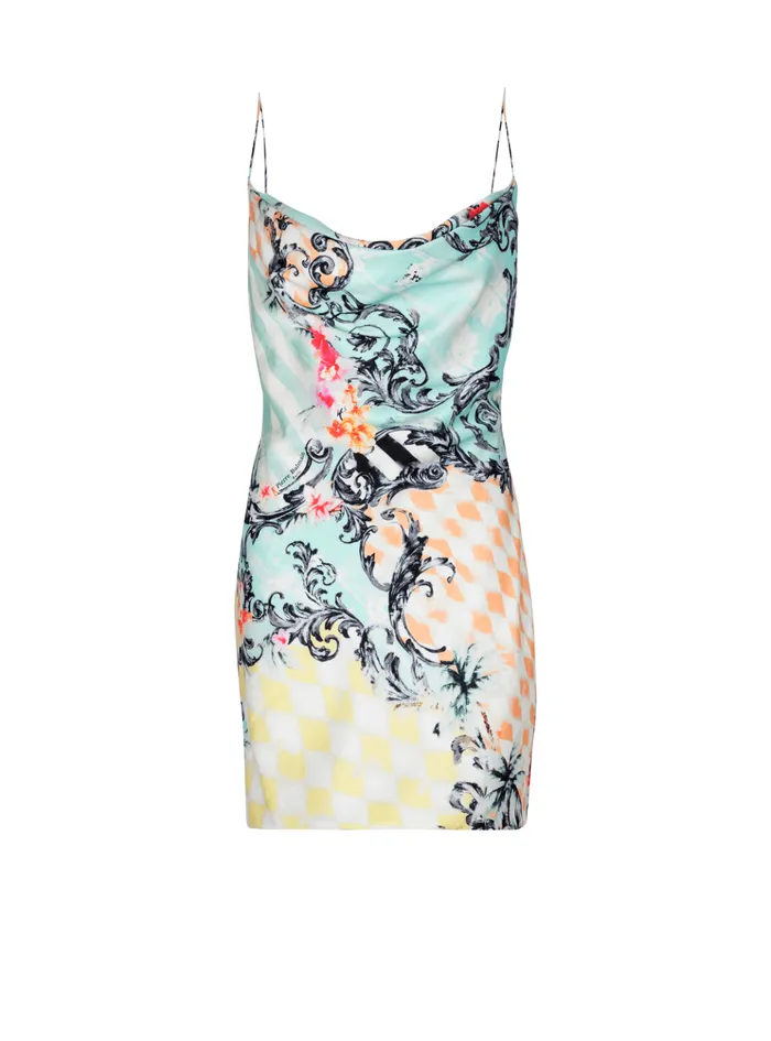Short Satin Slip Dress With Baroque Print Multicolor Women Balmain Dresses
