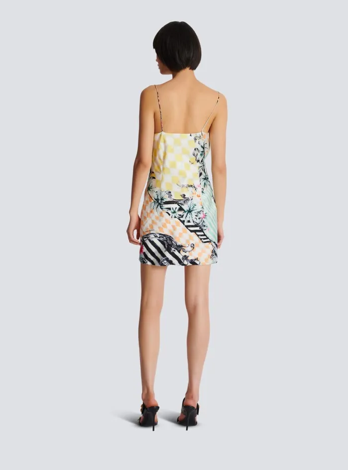 Short Satin Slip Dress With Baroque Print Multicolor Women Balmain Dresses