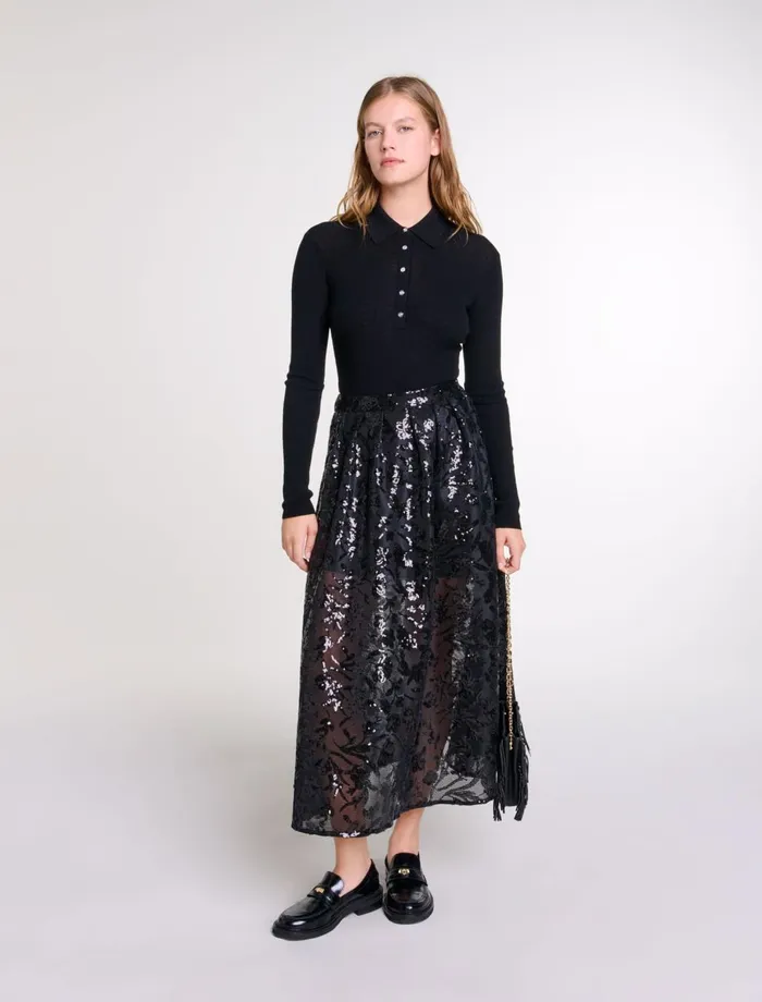 Skirts and Shorts Women Maje Sequin Maxi Skirt Black