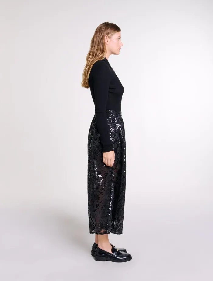 Skirts and Shorts Women Maje Sequin Maxi Skirt Black