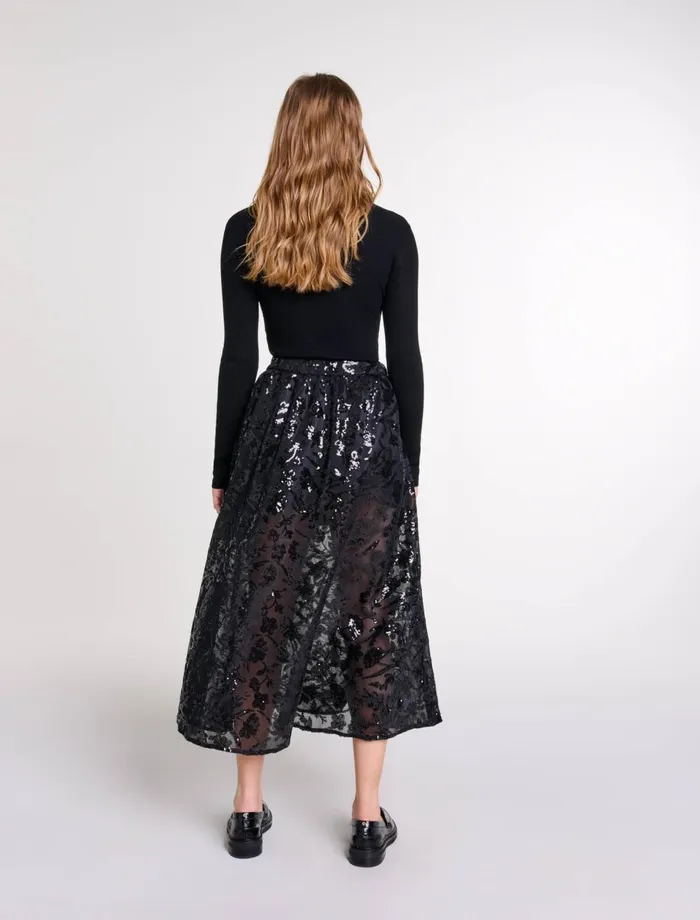 Skirts and Shorts Women Maje Sequin Maxi Skirt Black