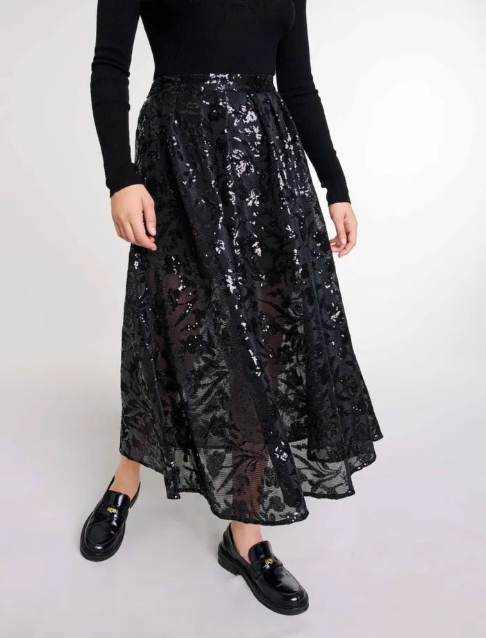 Skirts and Shorts Women Maje Sequin Maxi Skirt Black