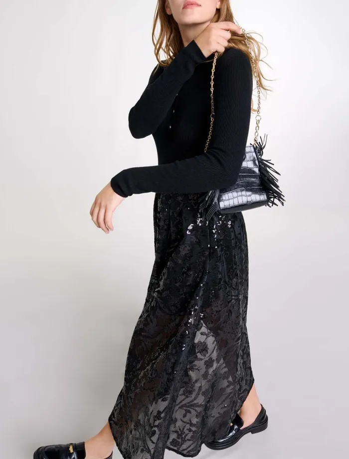 Skirts and Shorts Women Maje Sequin Maxi Skirt Black