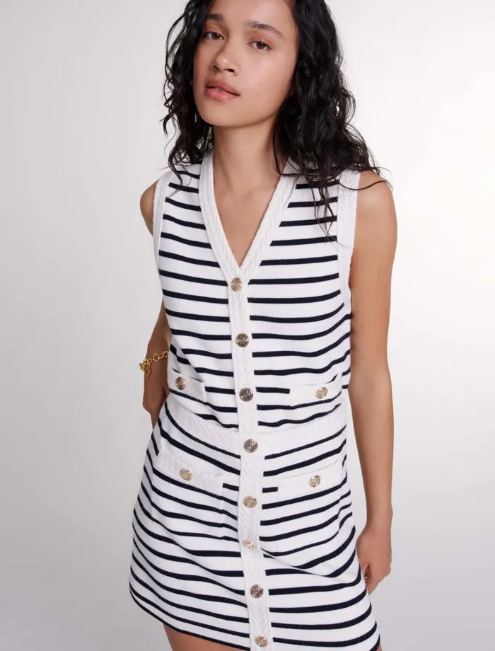 Skirts and Shorts Women Maje Short Striped Knit Skirt Navy Ecru