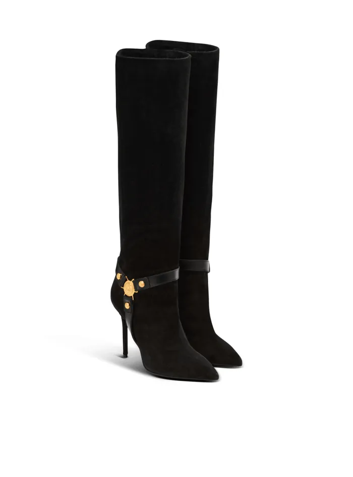 Slouchy Suede Heeled Eva Boots Black Women Balmain Boots