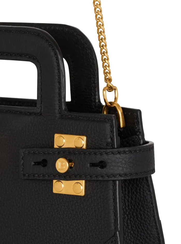 Small BBuzz Top Handle Bag In Grained Leather Black Women Balmain Handbags