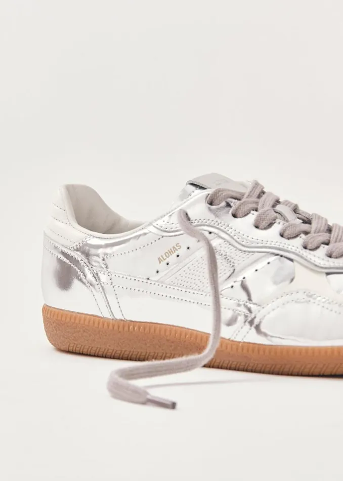 Sneakers WomenMen ALOHAS Tb490 Rife Shimmer Silver Cream Leather Sneakers