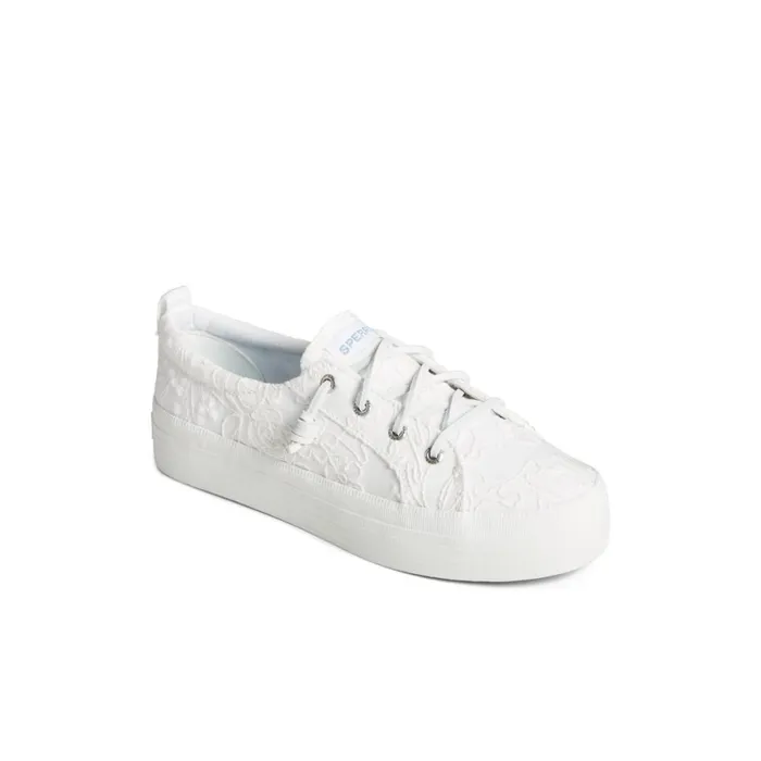 Sperry Crest Vibe Platform Lace Platform Sneaker White Textile Textured Women Sneakers