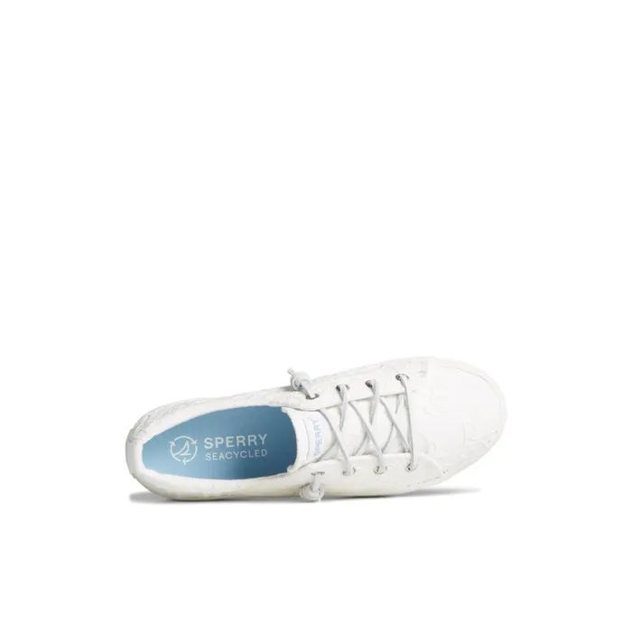 Sperry Crest Vibe Platform Lace Platform Sneaker White Textile Textured Women Sneakers