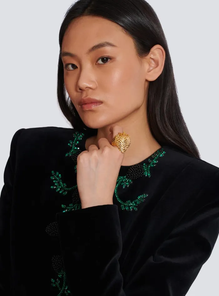 Strawberry Brass And Rhinestone Ring Gold Women Balmain Fashion Jewelry