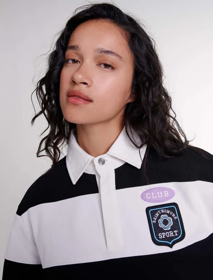 Sweaters and Cardigans Women Maje Striped And Embroidered Polo Shirt Blackwhite