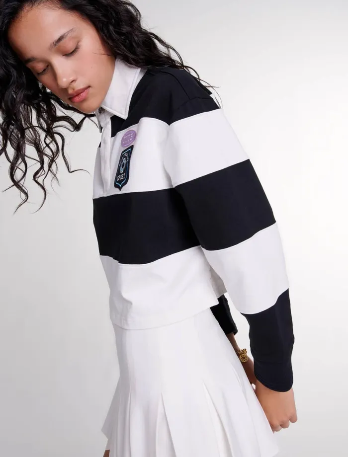 Sweaters and Cardigans Women Maje Striped And Embroidered Polo Shirt Blackwhite