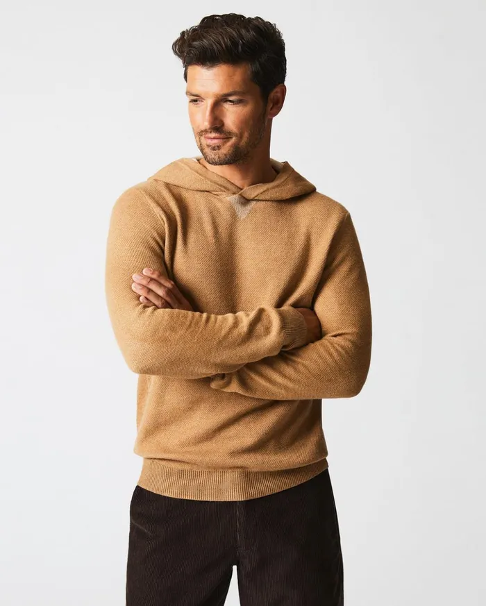 Sweaters and Sweatshirts Men Billy Reid Double Knit Hoodie Sweater Camel