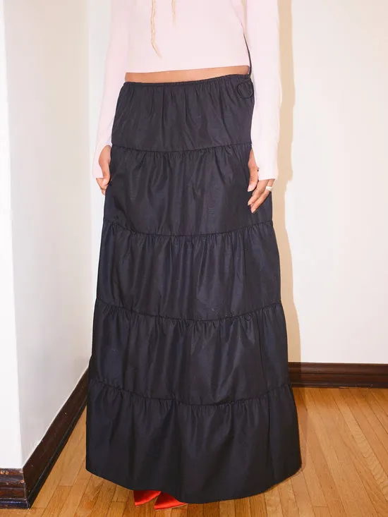 Tiered Maxi Skirt Black Bottoms Lisa Says Gah Women