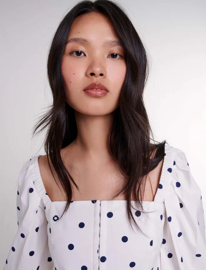 Tops and Shirts Women Maje PuffSleeved Top Navy Polka Dots