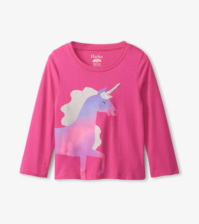 Tops Baby and Toddler Hatley Rasberry Unicorn Long Sleeve TShirt