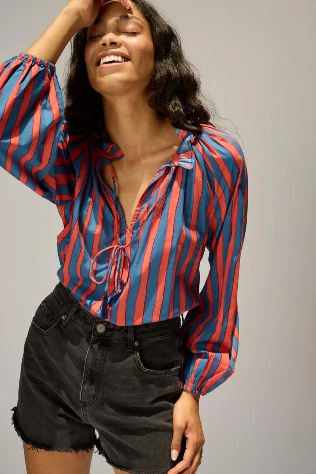 Tops Shop Natalie Martin PENNY BLOUSE Batik Stripe Blood Orange