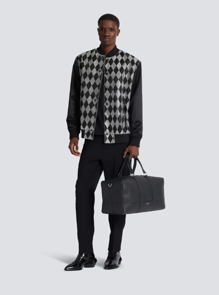 Travel Bag In Grained Leather Black Men Balmain Bags And Backpacks