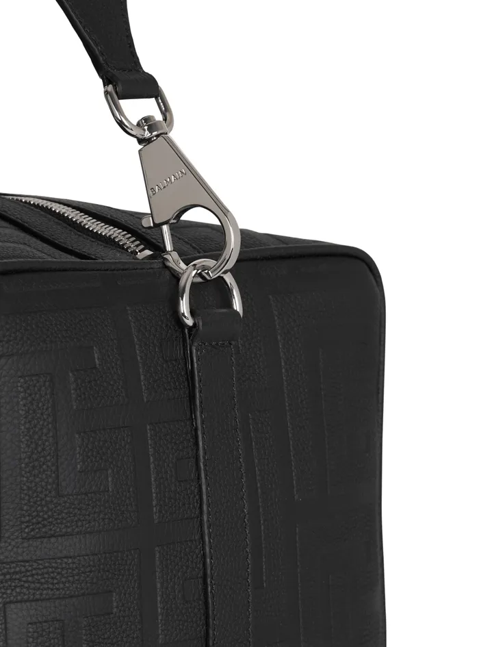 Travel Bag In Grained Leather Black Men Balmain Bags And Backpacks