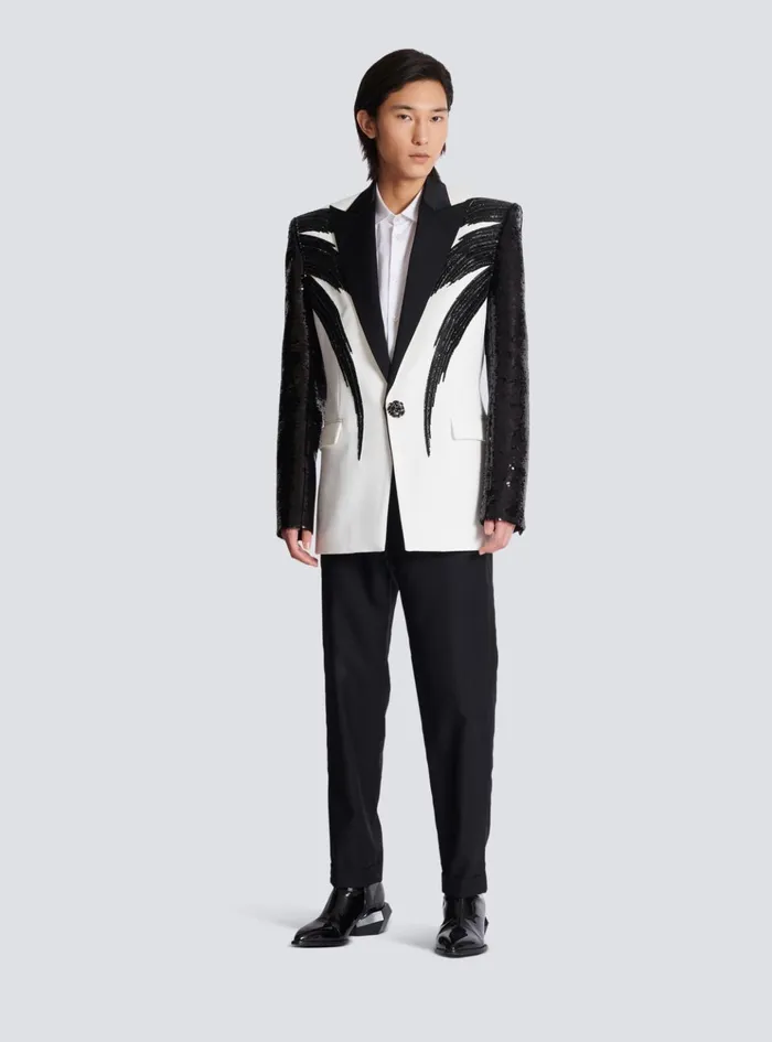 Twotone Jacket With Sequin Embroidery Black Men Balmain Jackets And Blazers