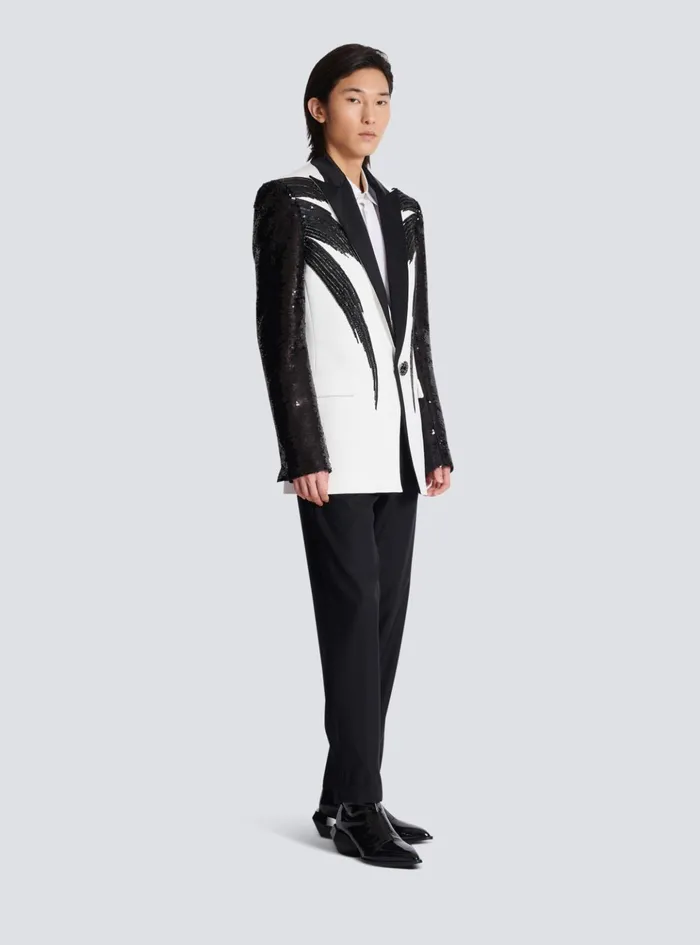 Twotone Jacket With Sequin Embroidery Black Men Balmain Jackets And Blazers