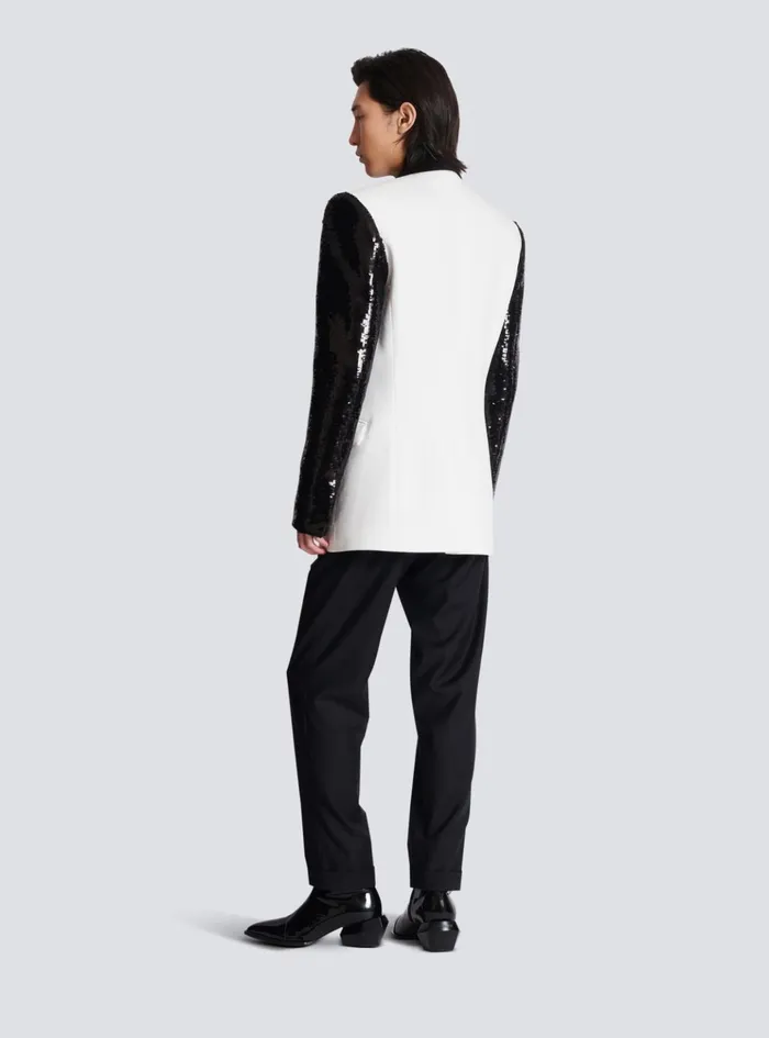 Twotone Jacket With Sequin Embroidery Black Men Balmain Jackets And Blazers