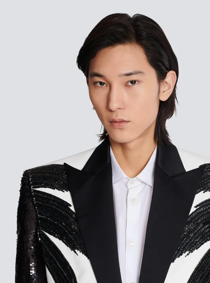 Twotone Jacket With Sequin Embroidery Black Men Balmain Jackets And Blazers