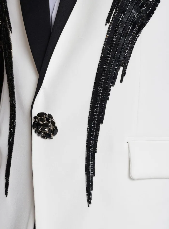 Twotone Jacket With Sequin Embroidery Black Men Balmain Jackets And Blazers