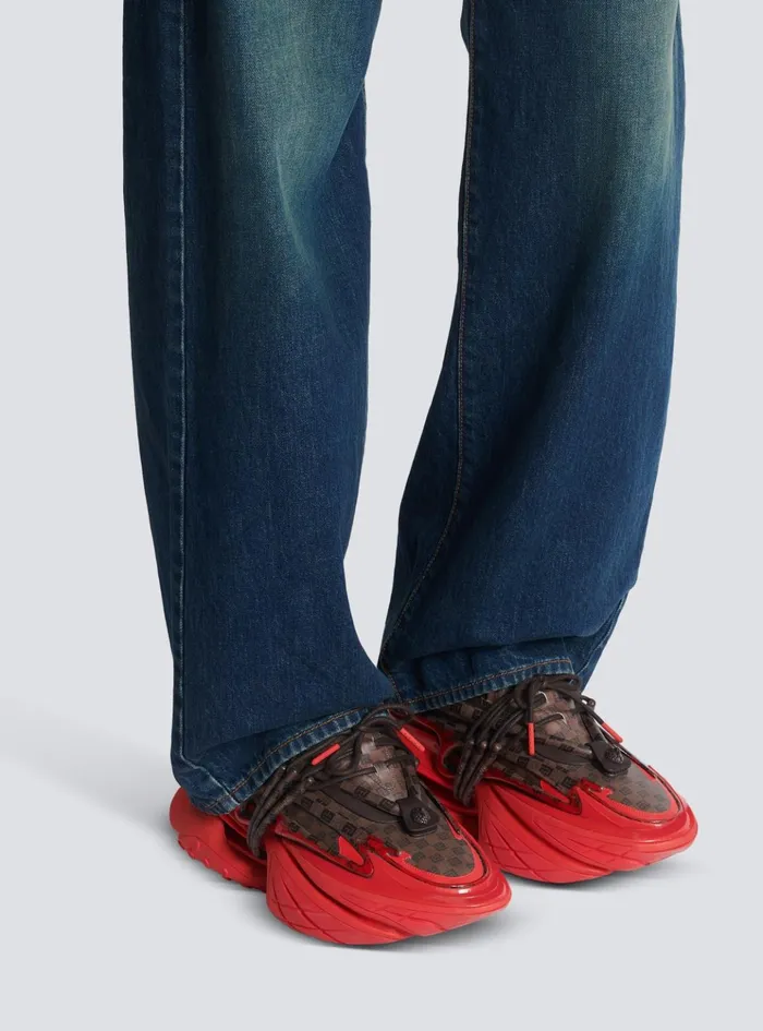 Unicorn Sneakers In Neoprene And Monogram Leather Brown Men Balmain Sneakers