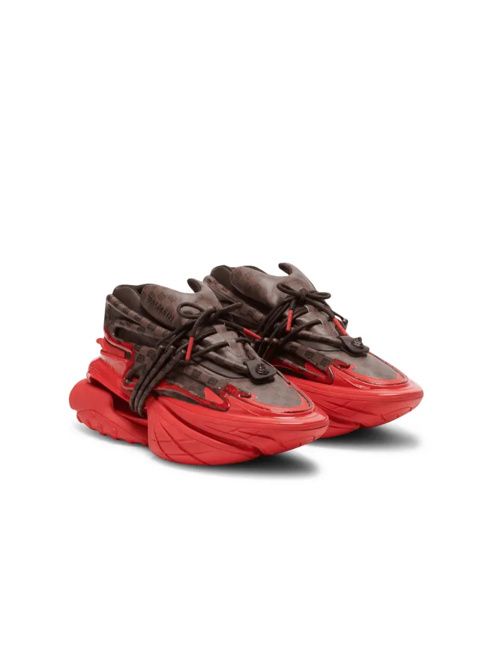 Unicorn Sneakers In Neoprene And Monogram Leather Brown Men Balmain Sneakers